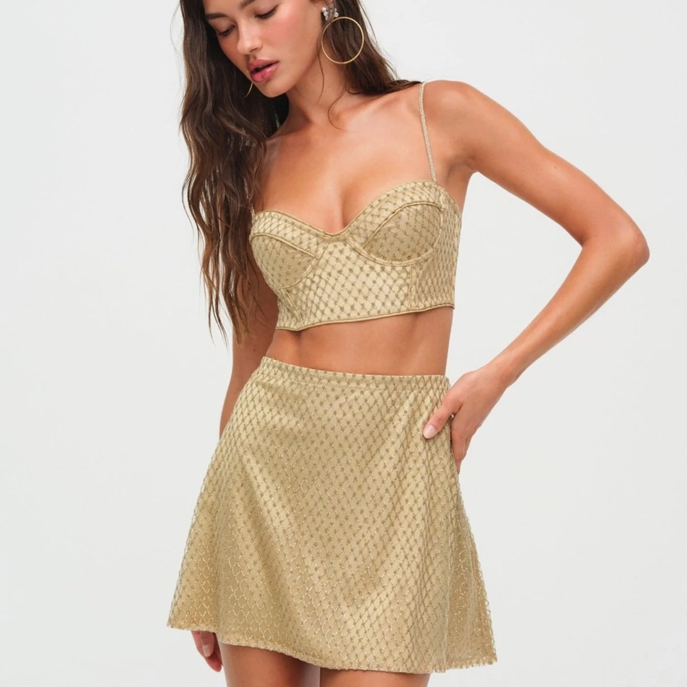 For Love and Lemons Glitter grid Gold Skirt